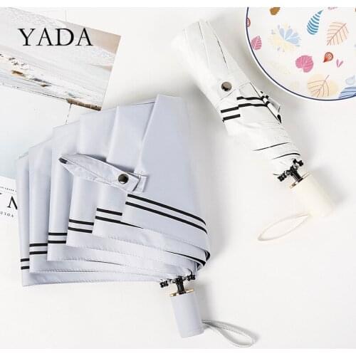 YADA New Pure Stipe Fashion 3-Folding Umbrella For Girl Women UV Rainproof Umbrella Parasol Rain Sun Light Umbrellas YD200216