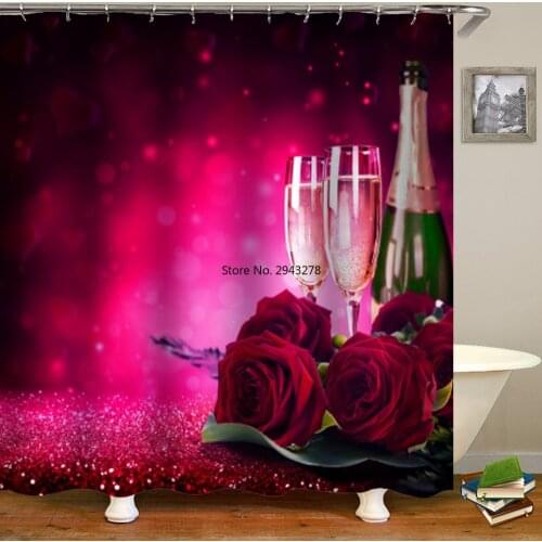 3D Colorful Rose Waterproof Fabric Shower Curtain Bathroom Curtains Pink Flowers Printed Bath Screen Valentines Day Decoration