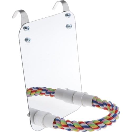 Bird Mirror with Perch Cage Swing Toy Parakeet Conure Macaws 12.5x17.5cm