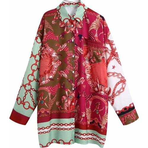 PUWD Oversize Women Turn-down Collar Blouse 2021 Spring-autumn Fashion Ladies Chinese Style Loose Shirt Female Printed Shirt Top