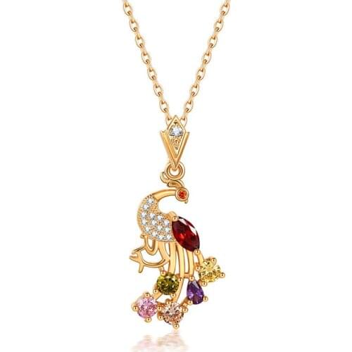 ZSLBS 2021 Fashion Pendant Necklaces For Women Shiny Colorful AAA Zircon Peacock Teardrop Heart Charm Necklace Collar Mulheres