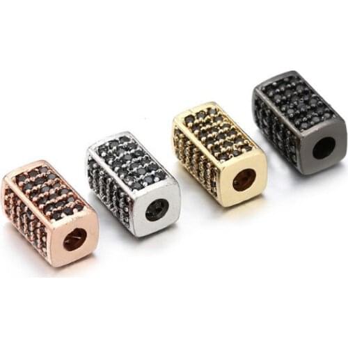 0.5*1cm tube Polygon spacer micro pave cz zircon cubic zirconia beads metal Crystal bracelet DIY making silver gold plated 3wf2