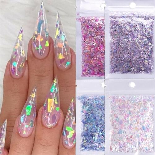 1 Bag Candy Nail Sequins Flakies Glass Aurora Paper DIY Irregular Colorful Shiny 5g Nail Sequins Fashion Nail Decoration
