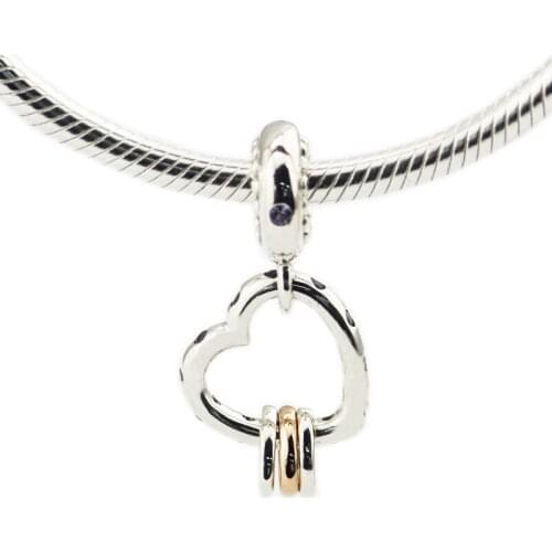 100% 925 Sterling Silver Heart Highlights Dangle Charm Bead Fits Pandora Bracelet Necklace Beads for Jewelry Making perles pour