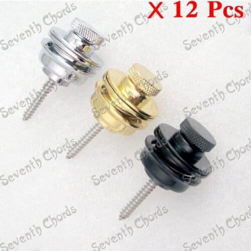 12 Pcs Flat Head Guitar Bass Strap Lock Skidproof StrapLock locking pegs Pins,Guitar Strap button Pins end - Chrome Black gold