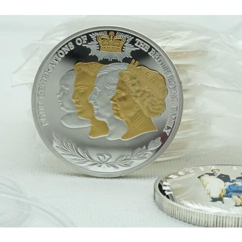 2Pcs The princess coin beauty girl of movie cast silver plated colored Elizabeth badge 40 x 3 mm collectible decoration coin