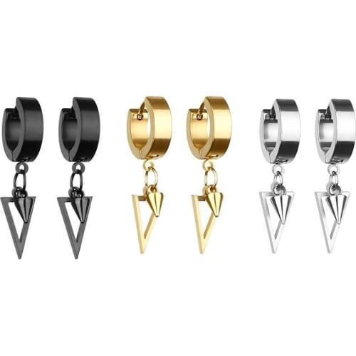 2021 retro punk personality hip hop couple earrings earrings triangle pendant titanium steel earrings fashion personality