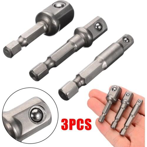 3Pcs Hex Socket Bits Hex Shank Extension Bits Power Drive Drill Socket Adapter to 1/4" 3/8" 1/2" Drill Bit Set Power Tools