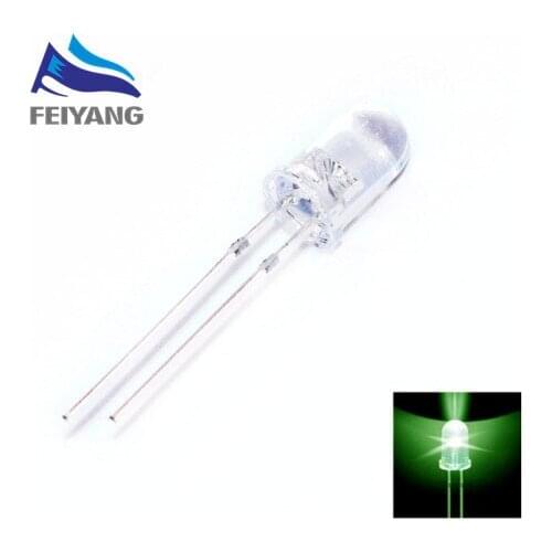 500pcs Green LED 5MM Green light-emitting diode White turn Green Round Transparents 520-525nm 3v