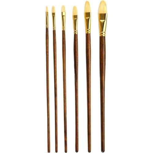 6pcs/set Paintbrush Bristle Hog Hair Wooden Handle Painting Tool Oil Paint Brush Acrylic Drawing Brushes Art Supplies 28~32cm