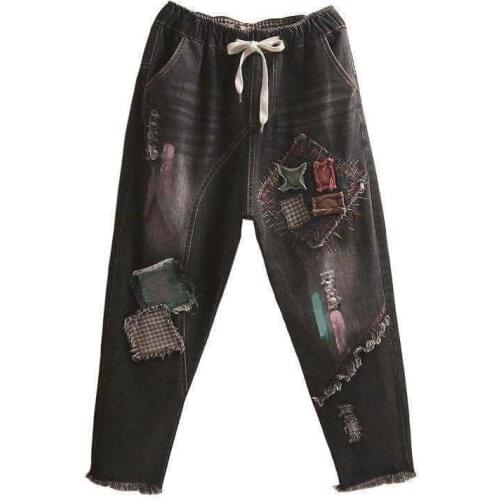 Black Casual Hip Hop Jeans Femme Couple Loose Womens Funny Jean Korean Style Fashion Harajuku High Street Trendy Pants Females