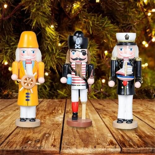 Nutcracker Christmas Gift Puppet 25CM Police Pirate Captain Wooden Nutcracker Doll Puppet Mini Statue Christmas Home Decoration