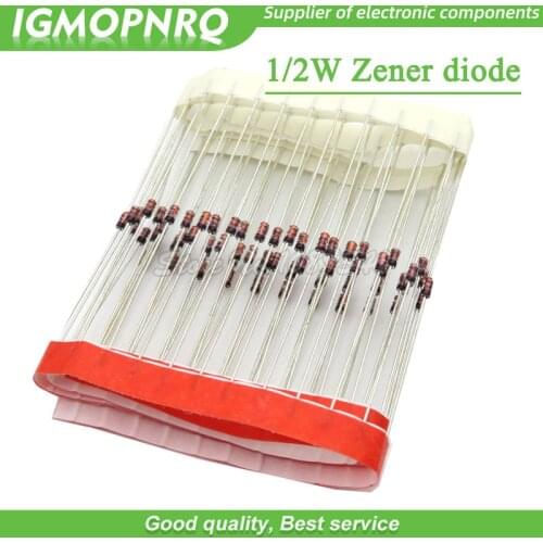 100pcs 1/2W Zener diode DO-35 BZX55C2V2 2V 2V2 2V4 2V7 3V 3V3 3V6 3V9 4V3 4V7 5V1 5V6 6V2 6V8 7V5 8V2 9V1 10V 11V 12V 13V 15V