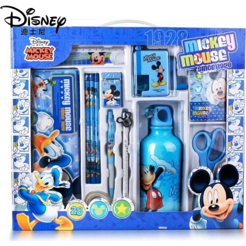Disney Mickey Mouse Stationery Drinking Glass Cartoon Cute Pen Pencil Rubber Ruler Pencil Sharpener Pen Case Scissors Tape Set