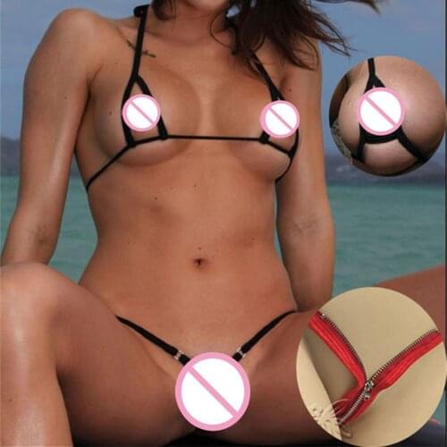 Exotic Micro Bikinis Open Crotch Extreme Sexy Zipper Swimsuit Swimwear Women Hollow Out Sexy Bathingsuit Nightwear Thong String