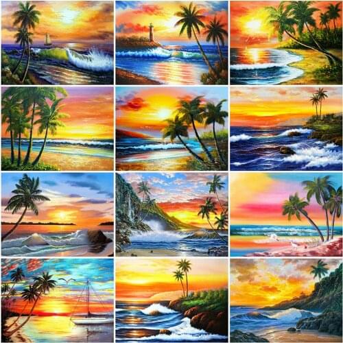 Evershine 5D Diamond Mosaic Sunset Needlework Diamond Painting Landscape Seaside Cross Stitch Kits Embroidery Sale Home Decor