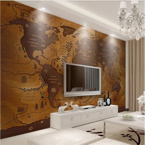 Mural wall papers home decor Custom wallpaper Retro old style American North Europe world map background wall painting