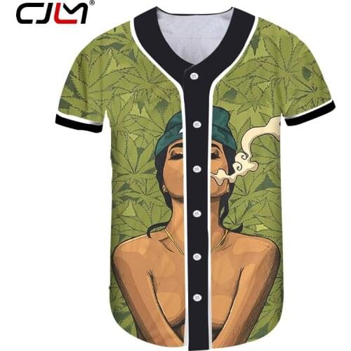 CJLM Unisex Hip Hop Baseball Jerseys Summer Womens Green Leaf Girl Printed 3d Button T-shirt Girl Custom Made Uniform Shirt