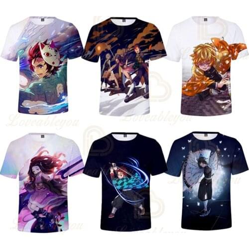 Japan Anime Demon Slayer T Shirts Fashion New Summer Mens Short Sleeve Casual 3D Print Rock Tshirt Clothing