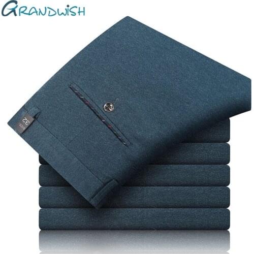 Grandwish 2021 Mens Casual Long Pants Cotton Soft Business Stretch Trousers Male Brand Formal High Quality Pant 6 Colors;ZA474