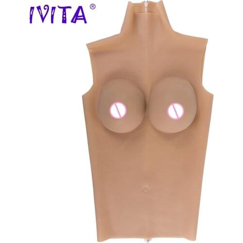 IVITA 2450g Realistic Artifical Silicone Breast Forms Half Body Breast Forms Fake Boobs For Crossdresser Transgender Shemale
