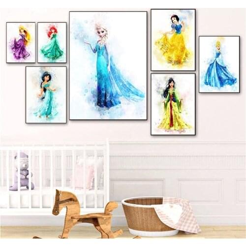 Canvas Paintings Disney Watercolor Snow White Mermaid Princess Posters and Prints Wall Art Pictures for Living Room Home Decor