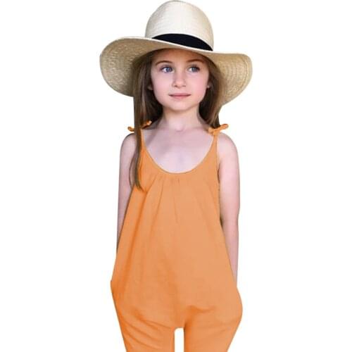 Girls Jumpsuit New Summer Baby Girls Hot Sale Clothes Girl Bow Suspender Jumpsuit Children Cotton Sleeveless Harem Jumpsuit