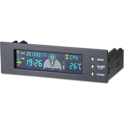 5.25 inch Computer PC cooling Fan Speed Controller PC Desktop Front Panel 3 CPU Temperature Sensor LCD Digital Display
