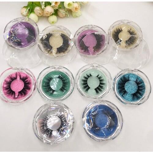Round Lash Case Regular Mink Eyelashes 5D Colorful Background Available