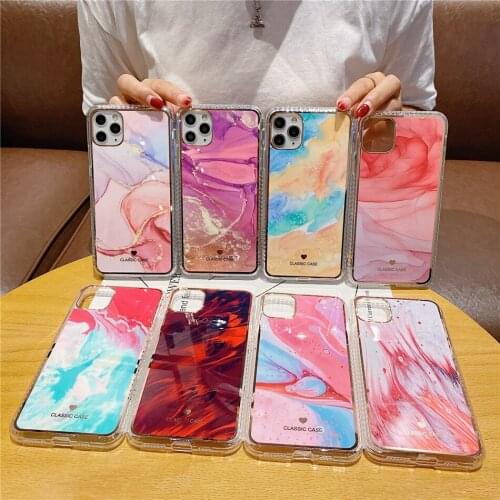 Square Glossy Watercolor Marble Phone Case for iPhone 11 12 Pro XS Max XR X 7 8 Plus SE 2020 Ultra-thin Shockproof Back Cover