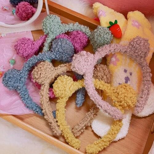 Fashion Simple Sheep CashmereHeadband Cute Bear Ear Elastic Hair Bands Soft Solid Women Girls Hairband Hair Accessories Gifts