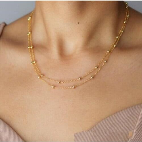 N031 Gothic punk sexy necklace alloy quality sense copper beads Chain Double layer simple All women Chokers necklace jewelry