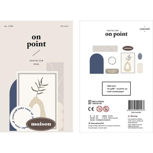 8pcs/Pack Korea Brand Suatelier Paper Adhesive Deco Written Stickers Seal DIY Diary Craft Scrapbooking Decoration Supplies