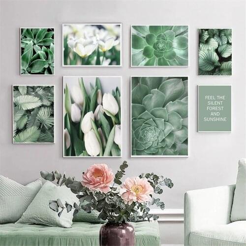 White Flower Lily Print Green Plant Leaf Canvas Poster Succulent Wall Art Prints Painting Leaves Fresh Wall Pictures Home Decor