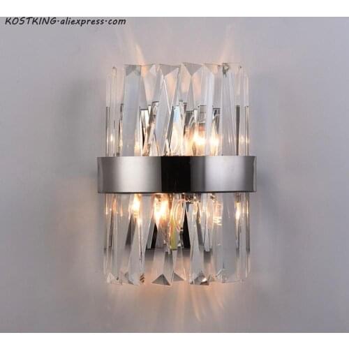 KOSTKING New crystal wall lamp bedside lamp chrome living room lamp stainless steel art wall decoration lamp