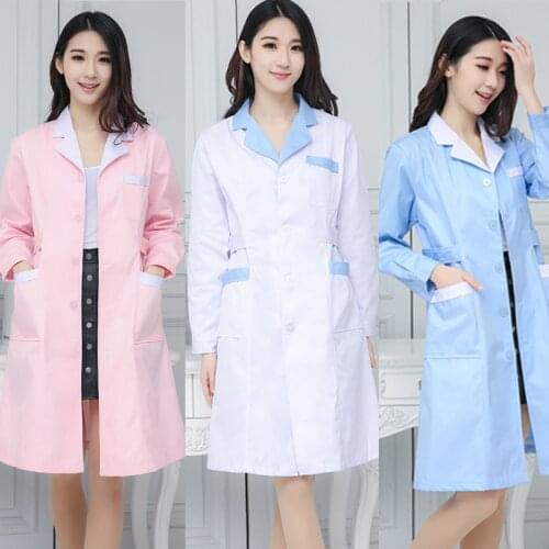 Pharmacy Wear White Lab Coat Female Long Sleeve Nurse Summer Work Clothes Spa Beauty Salon Long Jacket Gown