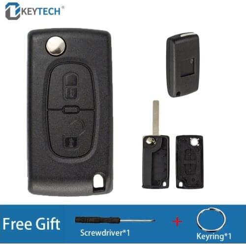 OkeyTech 2BT Flip Remote Key Shell For Peugeot 107 207 307 307S 308 407 607 For Citroen C2 C3 C4 C5 C6 With HU83/VA2 Uncut Blade