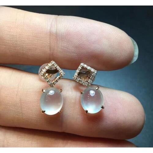 Original new natural old pit glass white ice diamond egg round earrings elegant charm creative retro female silver jewelry