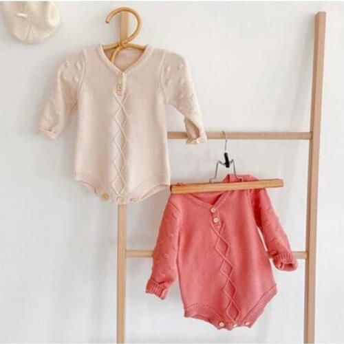 Autumn Kids Boys Girl Long Sleeve Rompers Clothes Newborn Infant Baby Boys Girls Pure Color Knit Rompers Clothing