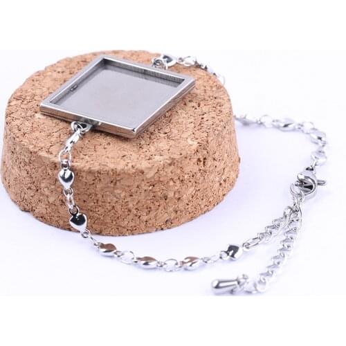Onwear 5pcs 20mm square cabochon base settings stainless steel cameo bracelet blanks diy accessories for bracelets making