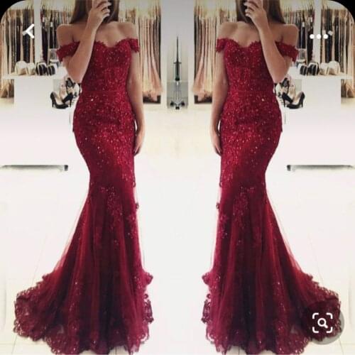 Burgundy Mermaid Bridesmaid Dresses Off The Shoulder Wedding Guest Wear Sequins Beading Lace Appliques Maid Of Honor Gowns