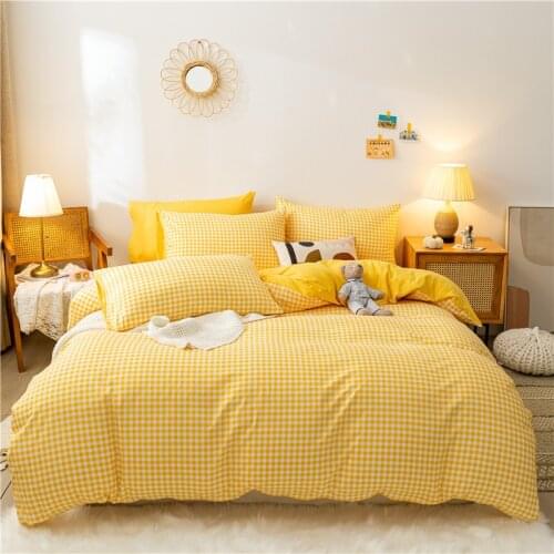 Yellow Grid Duvet Cover 200x230 Pillowcase 3Pcs,200x220 Quilt Cover,Blanket Cover, Bed Sheet, Double Queen King Size