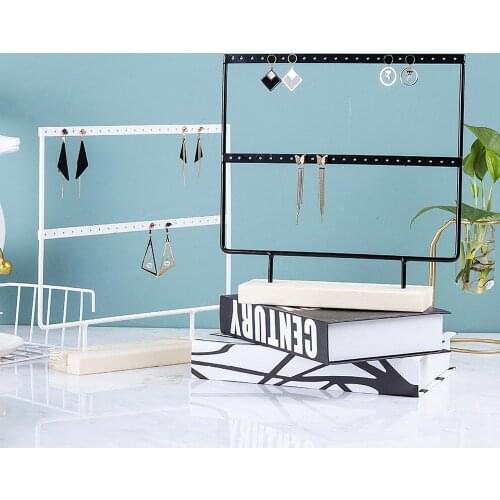 New Fashion 24/44/66 Creative Wooden Holes Black/White Earrings Ear Studs Jewelry Display Stand Organizer 2 Layers Jewelry Rack