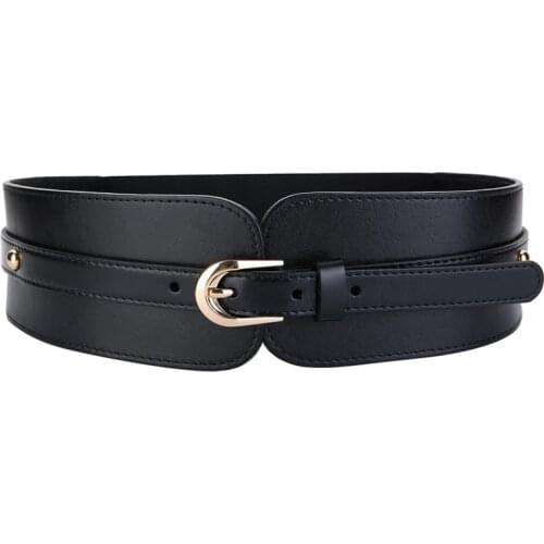 Ultra Wide Women Belt For Dresses Ladies Gold Pin Buckle Cummerbund Black Elastic Female PU Leather Waistband Coat Party Gifts