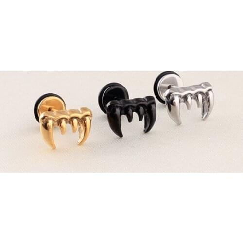 2pcs Unique titanium Steel Vampire Fangs Cartilage Tooth Punk Ear stud Earrings for women men unisex brincos fashion jewelry