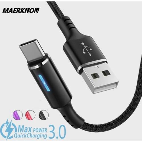 LED USB Type C Cable 3A Micro USB Cable Fast Charging Wire for xiaomi mi 10 redmi note 10 pro Mobile Phone Type-C Charger cable