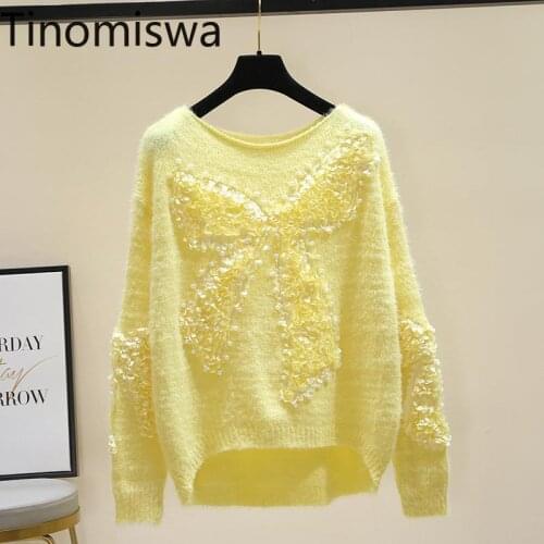 Tinomiswa Beading Long Sleeve Knit Sweater Women 2021 New Korean Style Pullover Jumpers O Neck Casual Sweet Chic Pull Femme