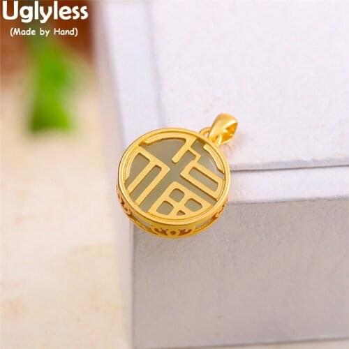 Uglyless Character FU=Bring U GOOD LUCK Best Wishes China Chic Gifts Jewelry Women Hotan Jade Medal Pendants Necklaces NO Chains