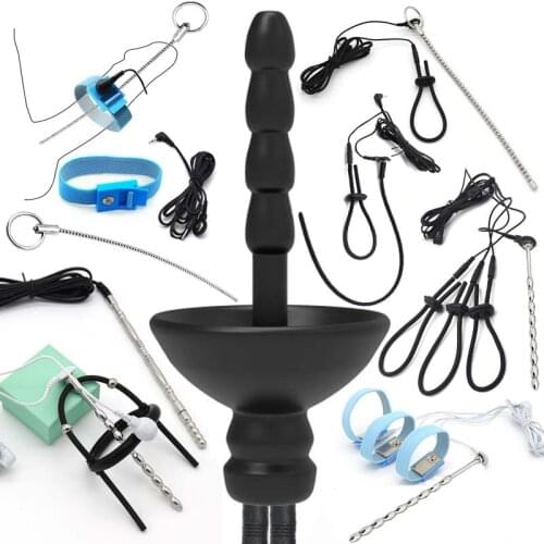 Urethral Sound Catheter Dilator Electric Shock Penis Plug Ring E-Stim Horse Eye Rod Cock Extender Medical Male Chastity Sex Toys