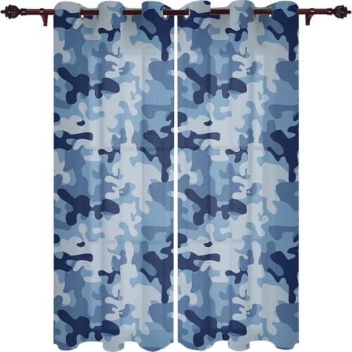Military Blue Camouflage Modern Curtains for Living Room Luxury Window Treatments Bedroom Kitchen Curtains Drapes